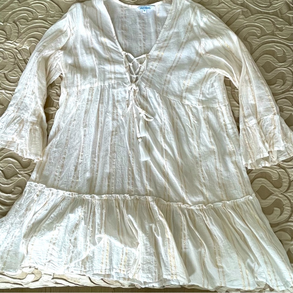 White and gold boho beach coverup